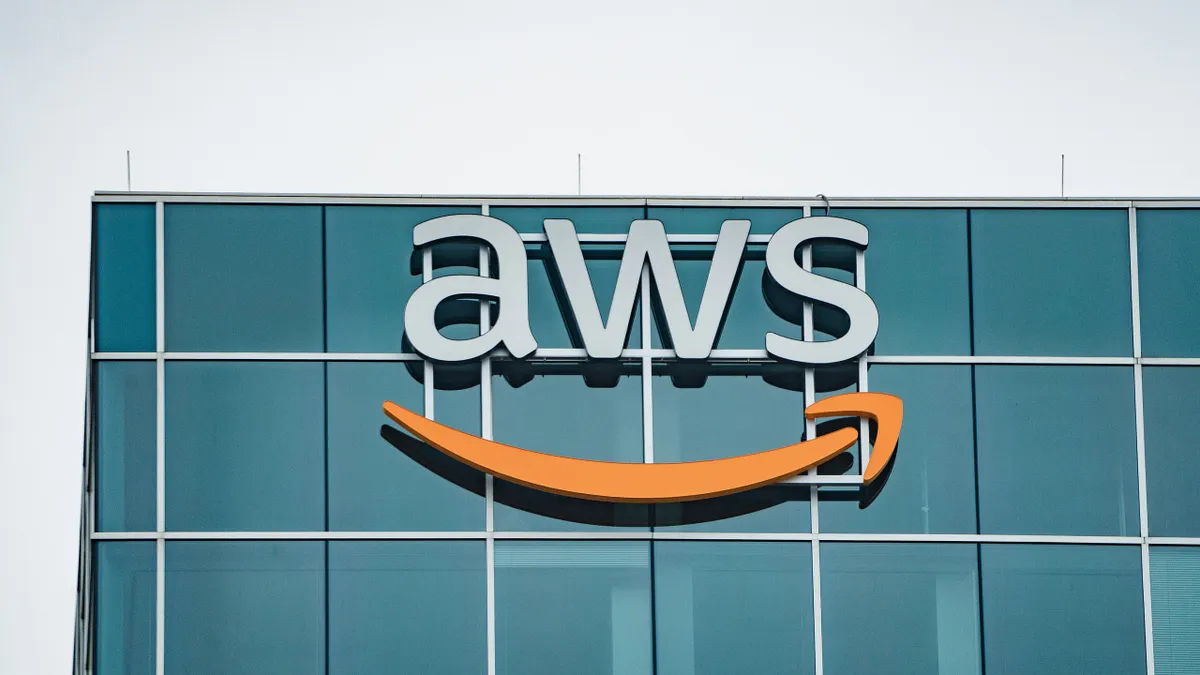 The exterior of the Amazon Web Services (AWS) office in Houston, Texas.